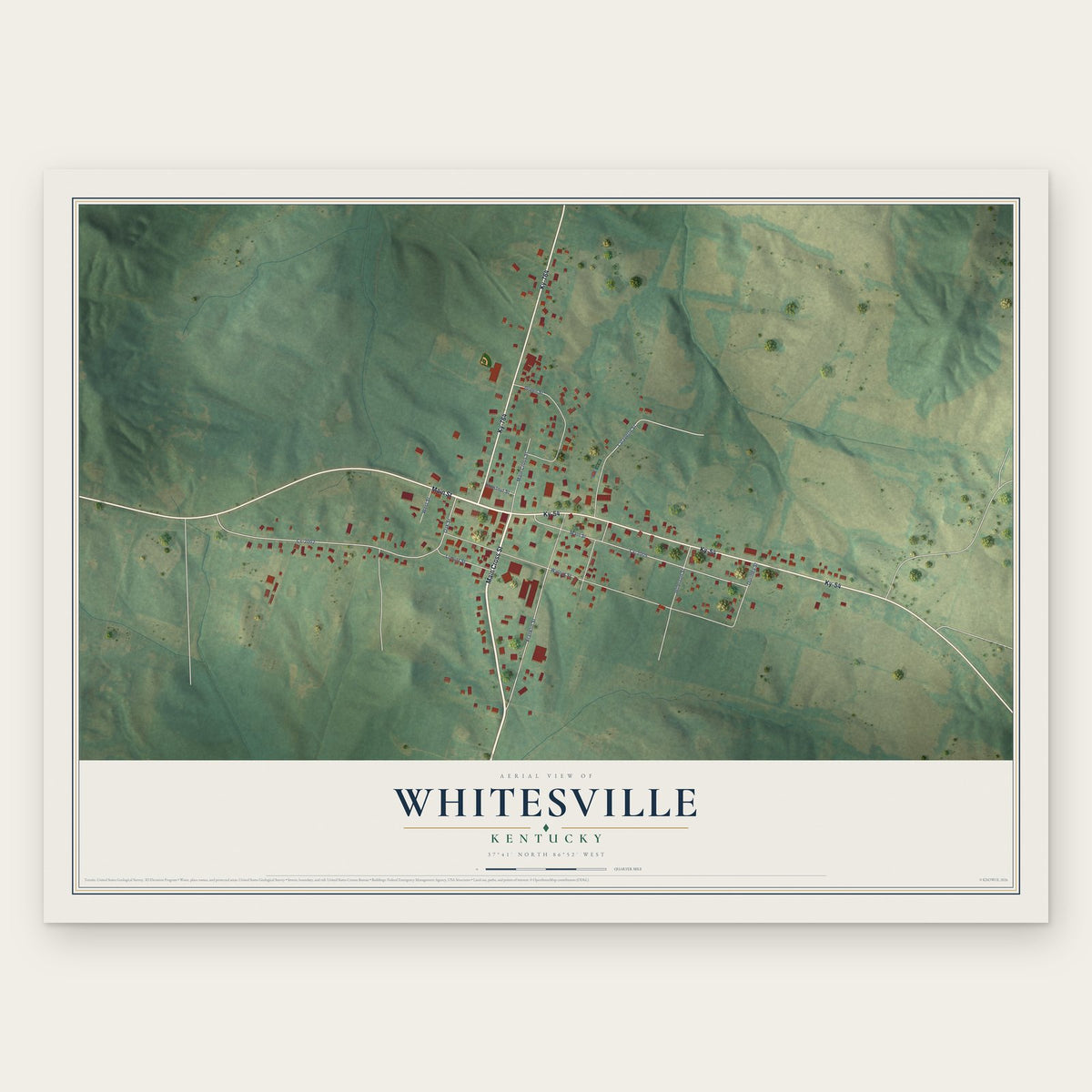 Whitesville, Kentucky map print, the full design