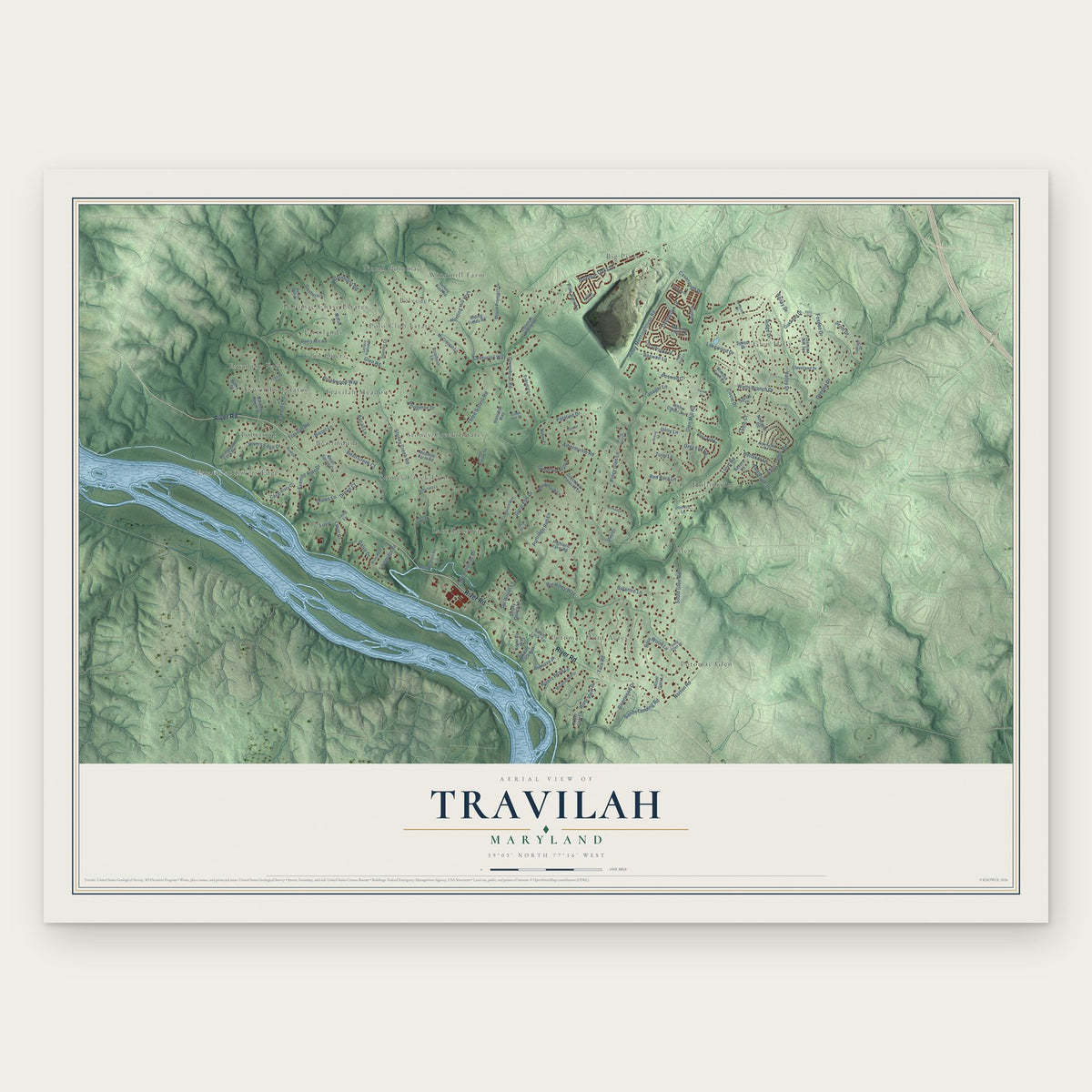 Travilah, Maryland map print, the full design