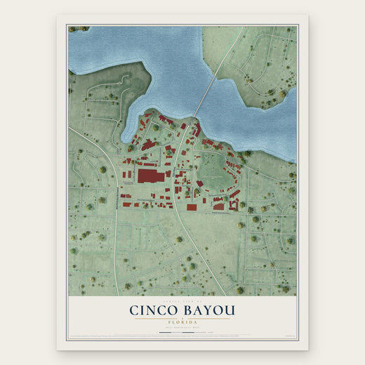 Cinco Bayou, Florida map print, the full design