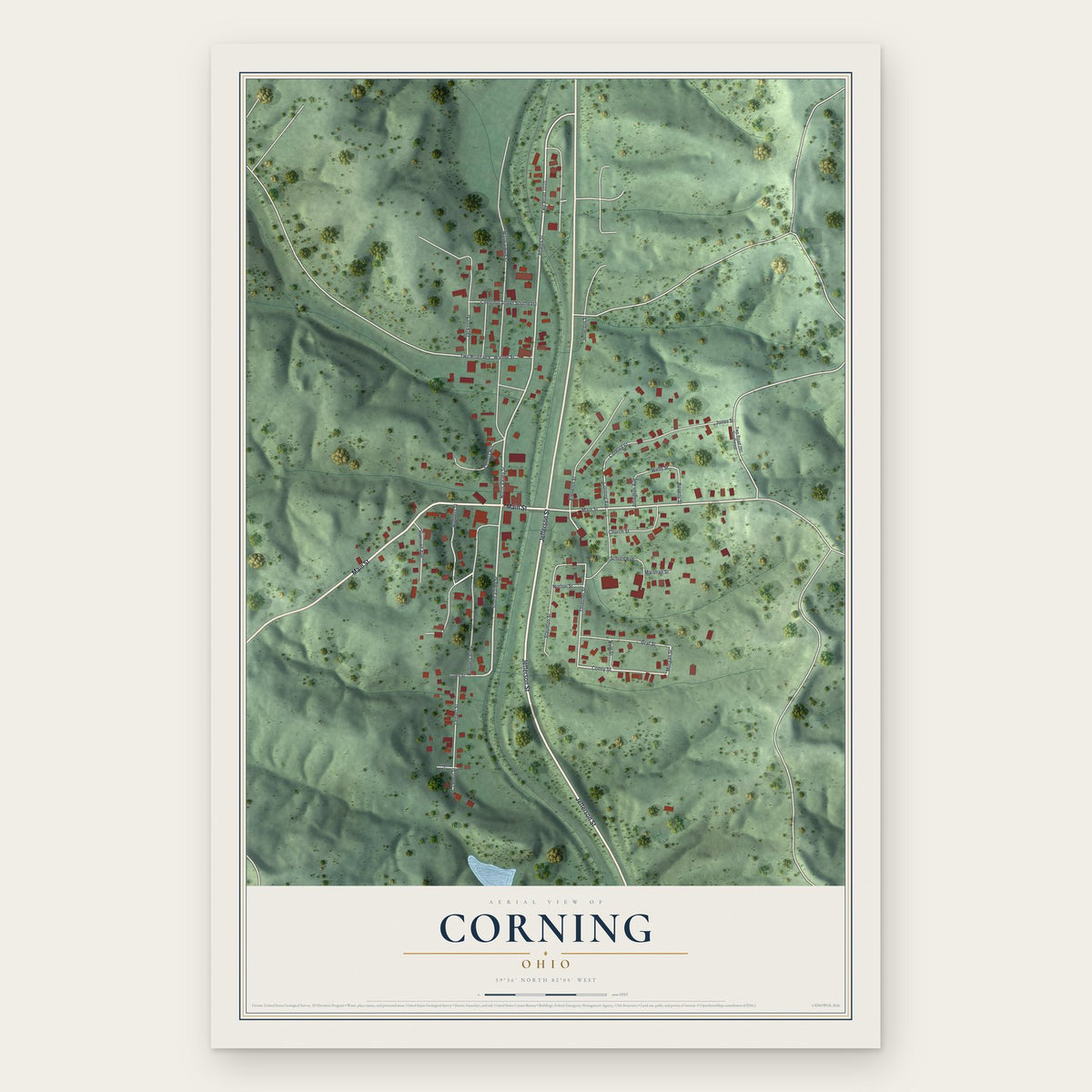 Corning, Ohio map print, the full design