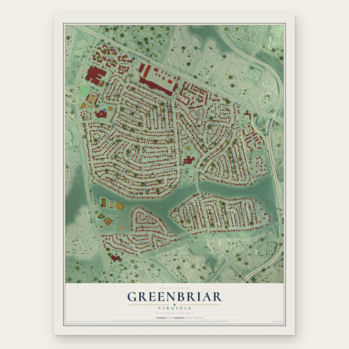 Greenbriar, Virginia map print, the full design