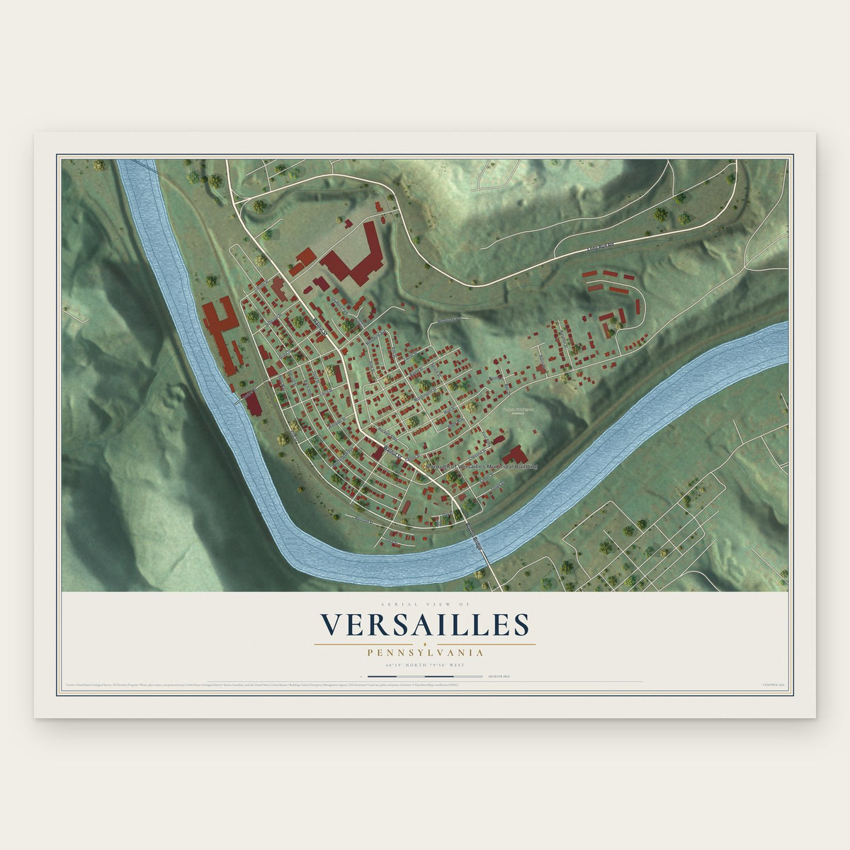 Versailles, Pennsylvania map print, the full design