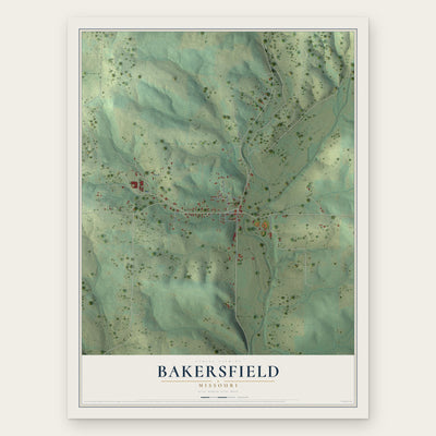 Bakersfield, Missouri map print, the full design