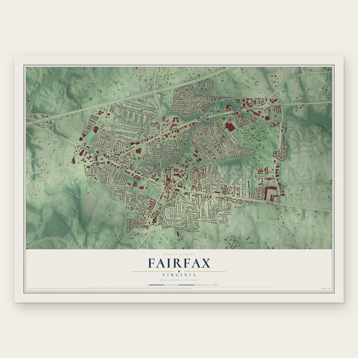 Fairfax, Virginia map print, the full design