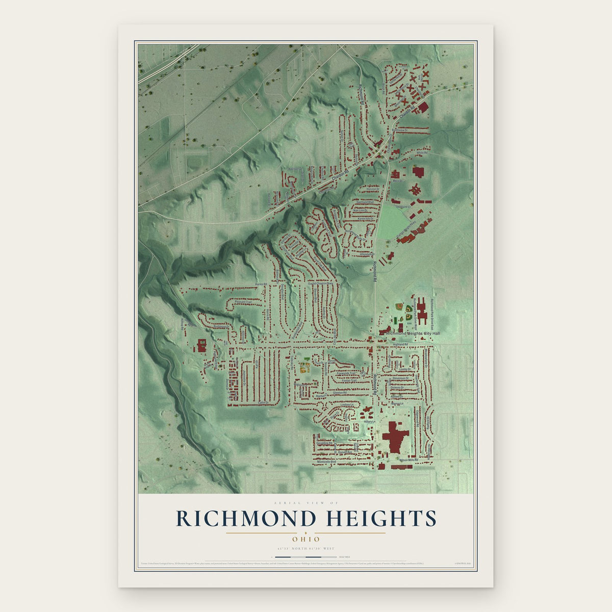 Richmond Heights, Ohio map print, the full design