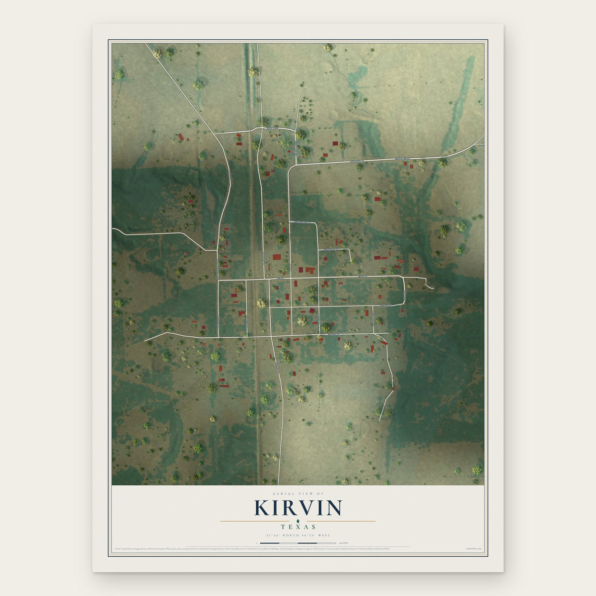 Kirvin, Texas map print, the full design