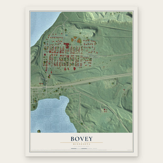 Bovey, Minnesota map print, the full design