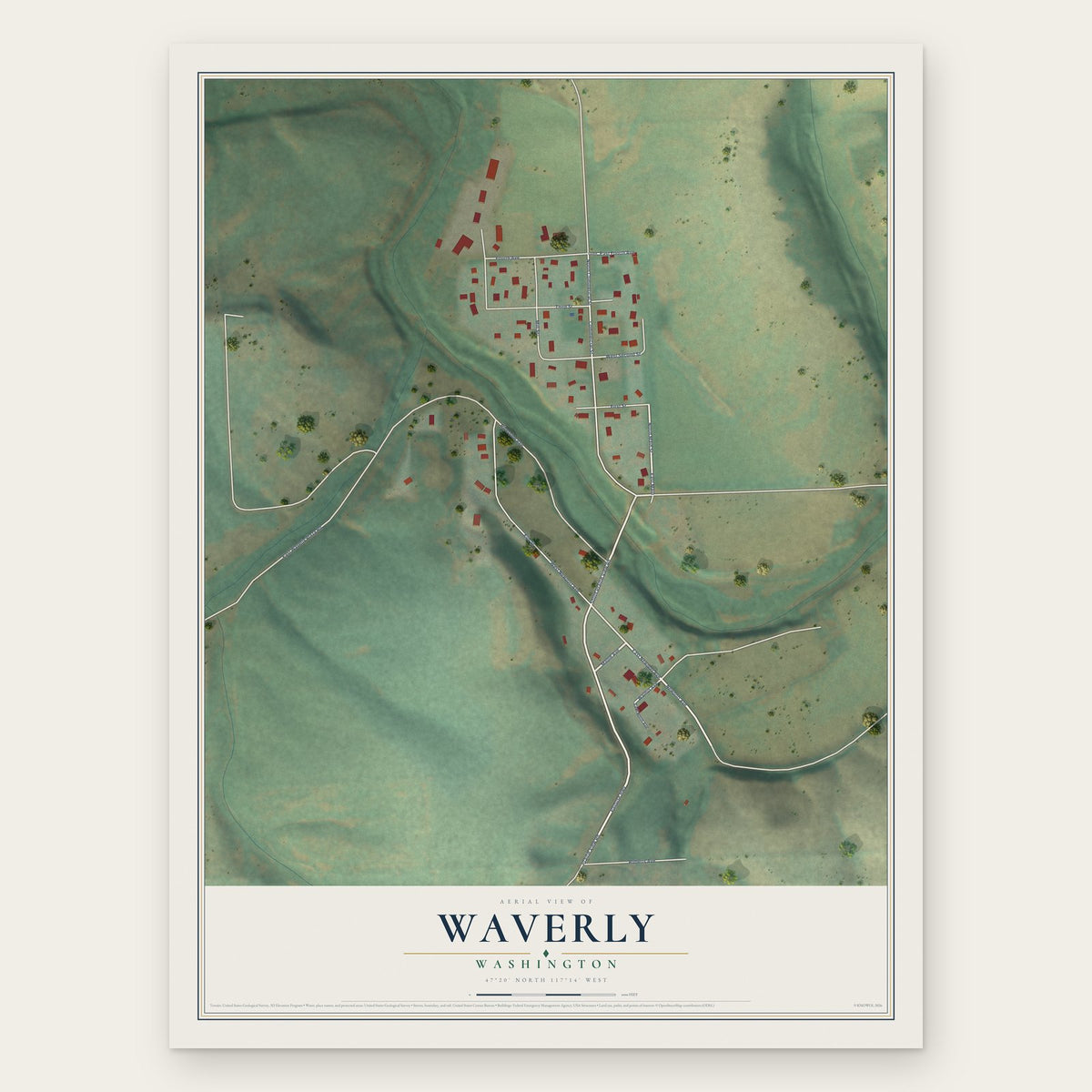 Waverly, Washington map print, the full design