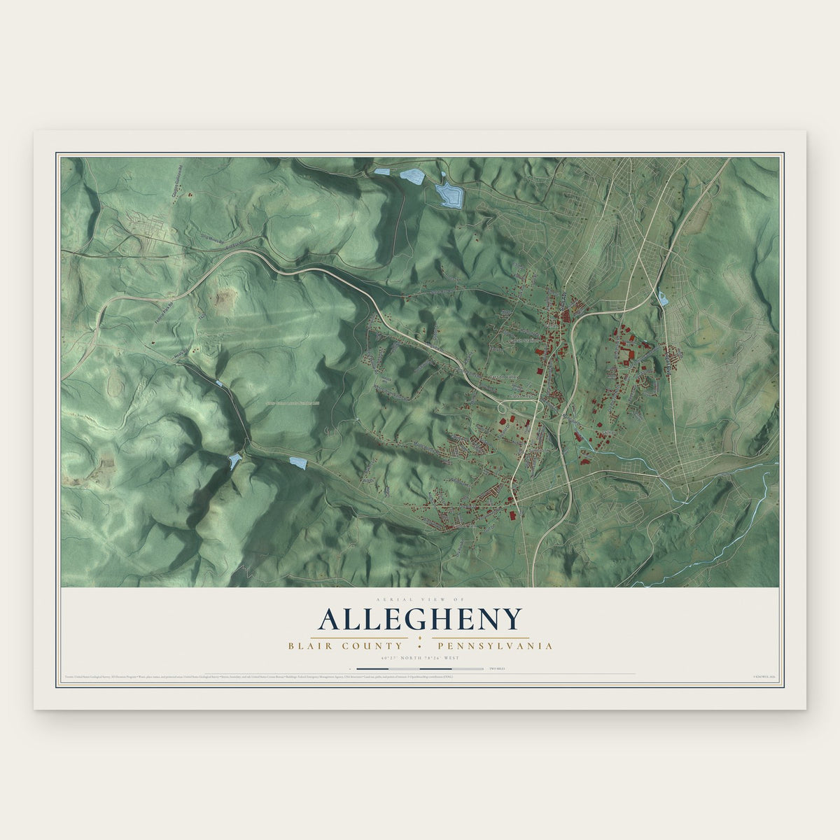 Allegheny, Blair County, Pennsylvania map print, the full design