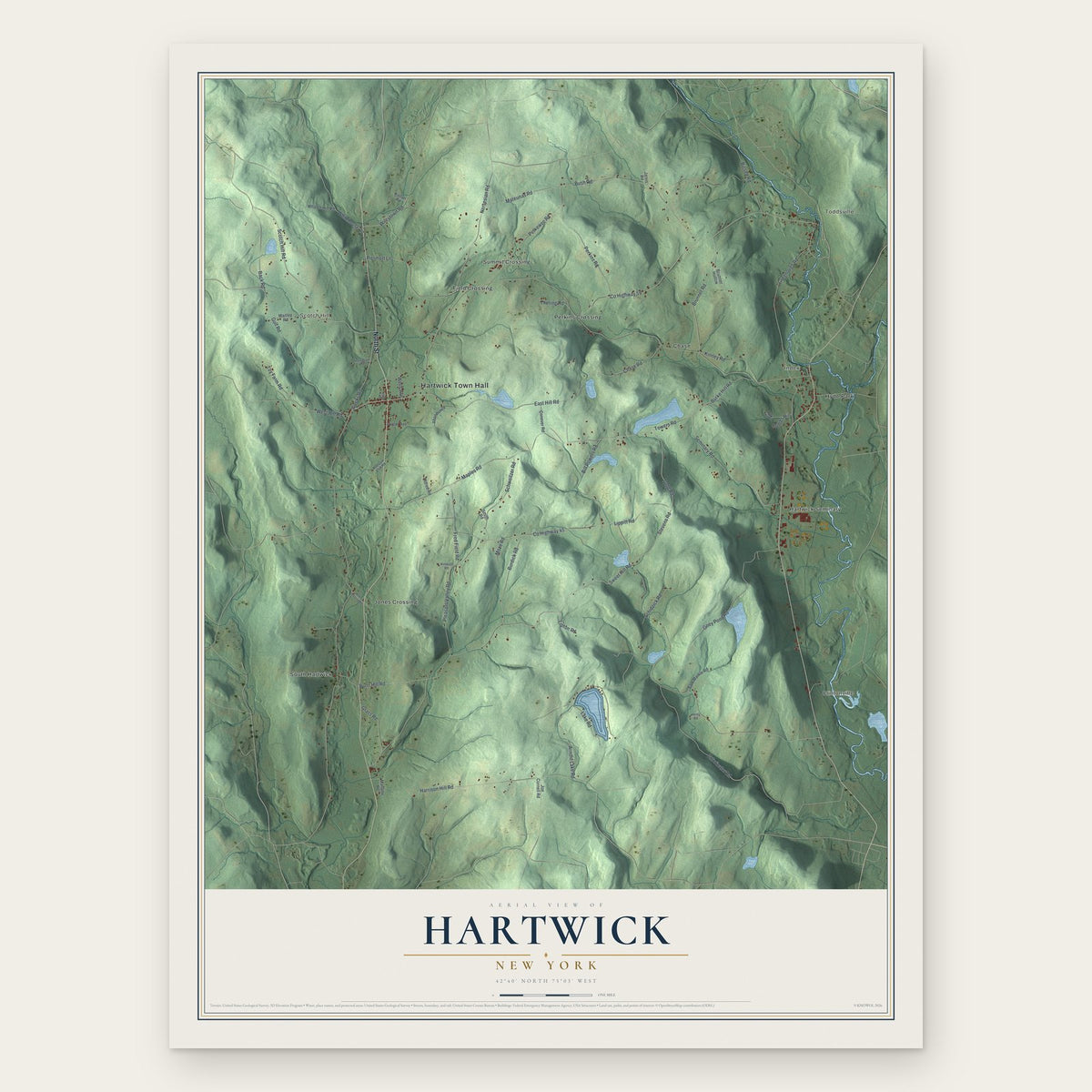 Hartwick, New York map print, the full design