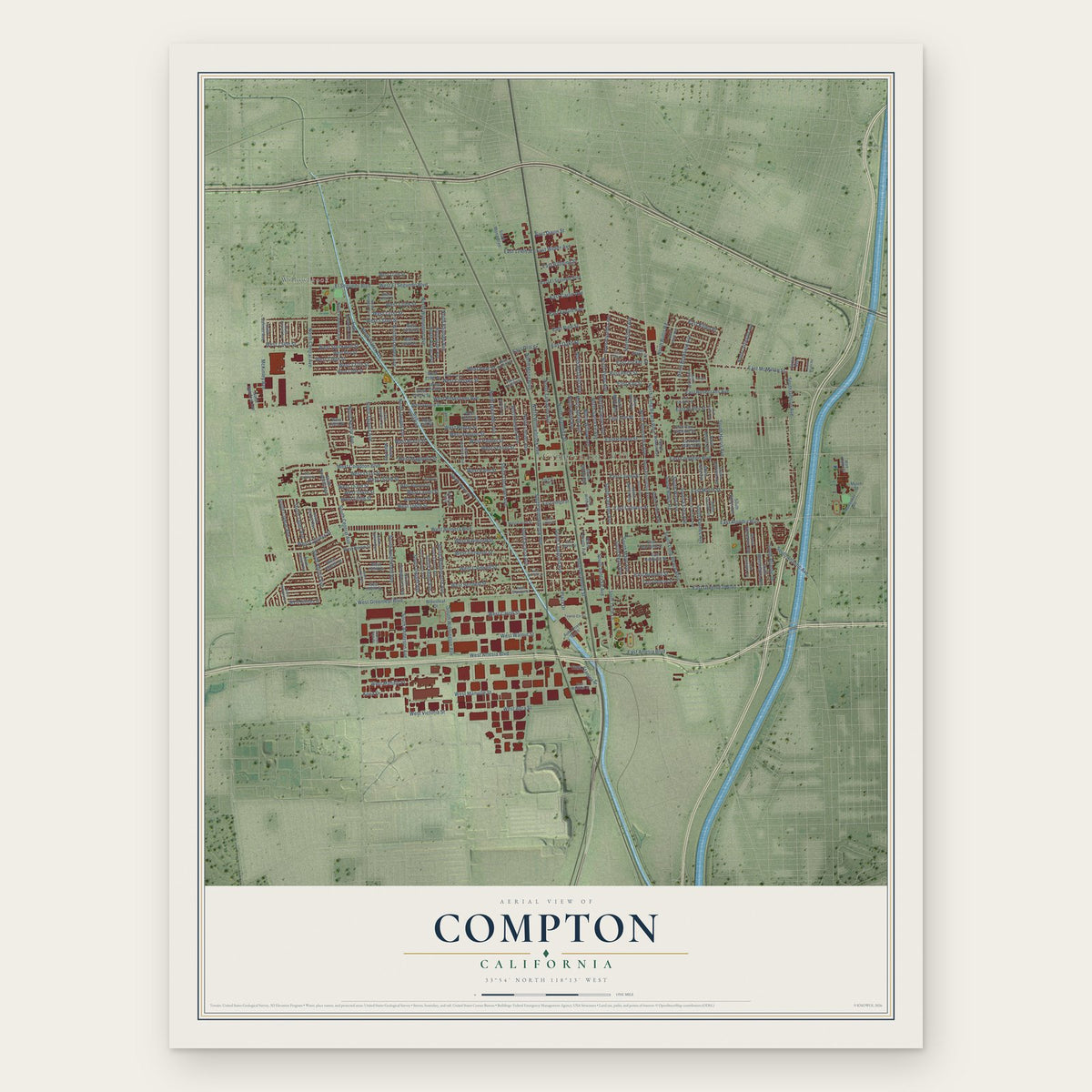Compton, California map print, the full design