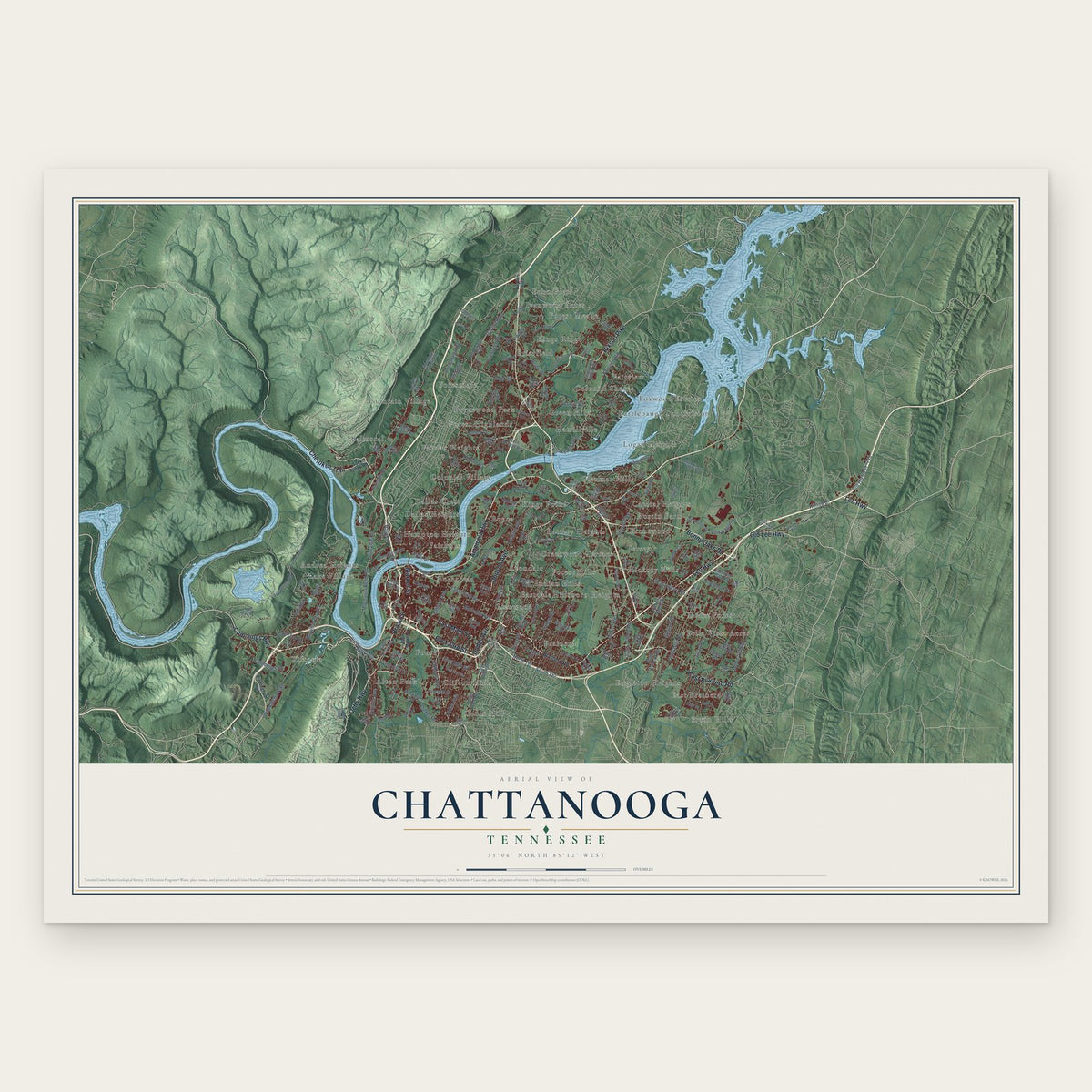 Chattanooga, Tennessee map print, the full design
