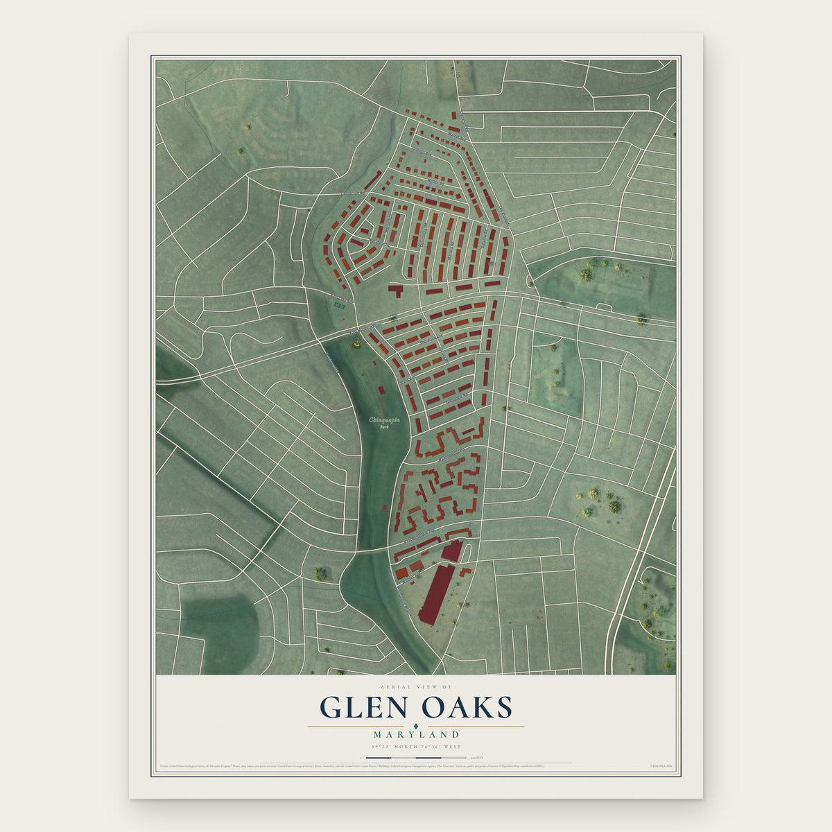 Glen Oaks, Maryland map print, the full design