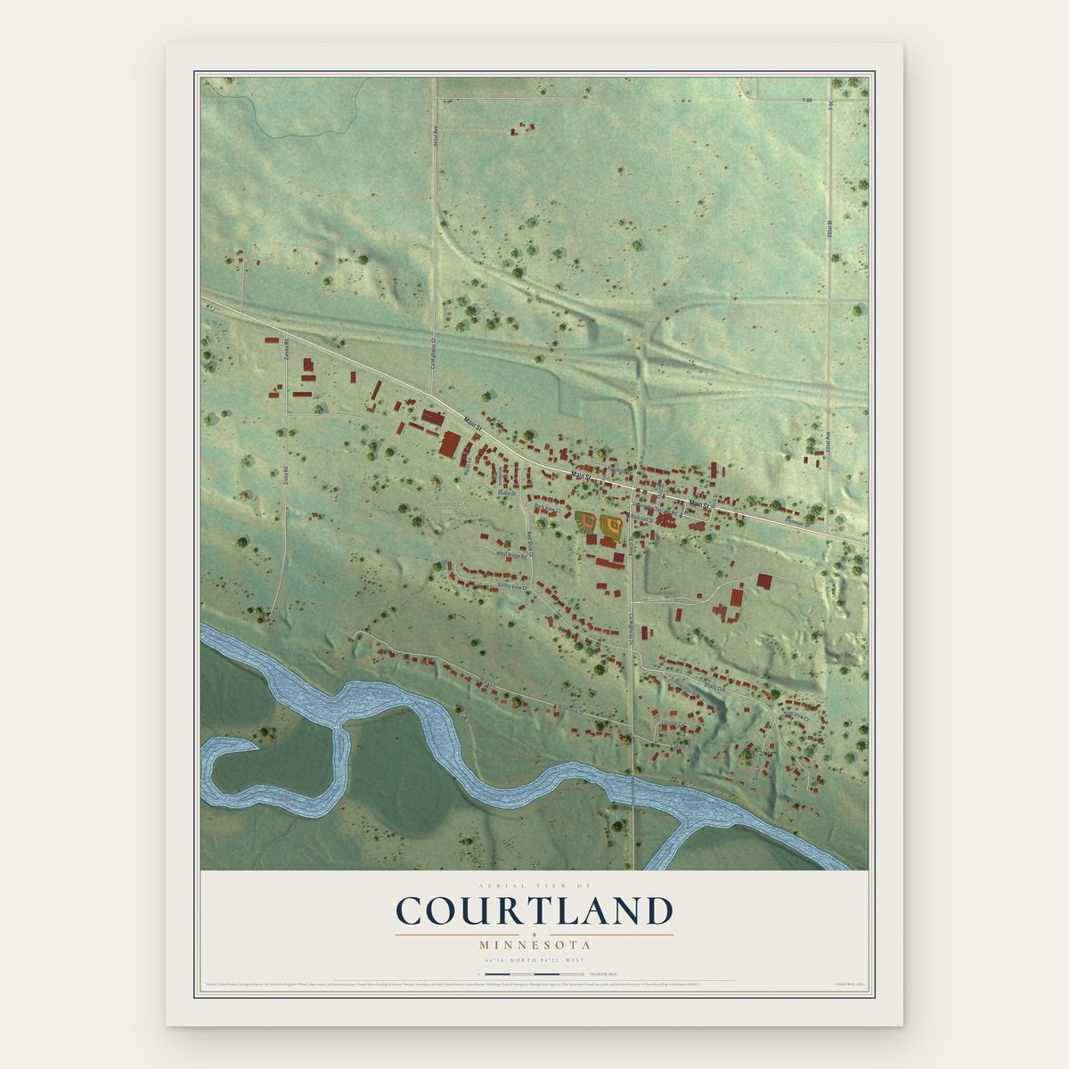 Courtland, Minnesota map print, the full design