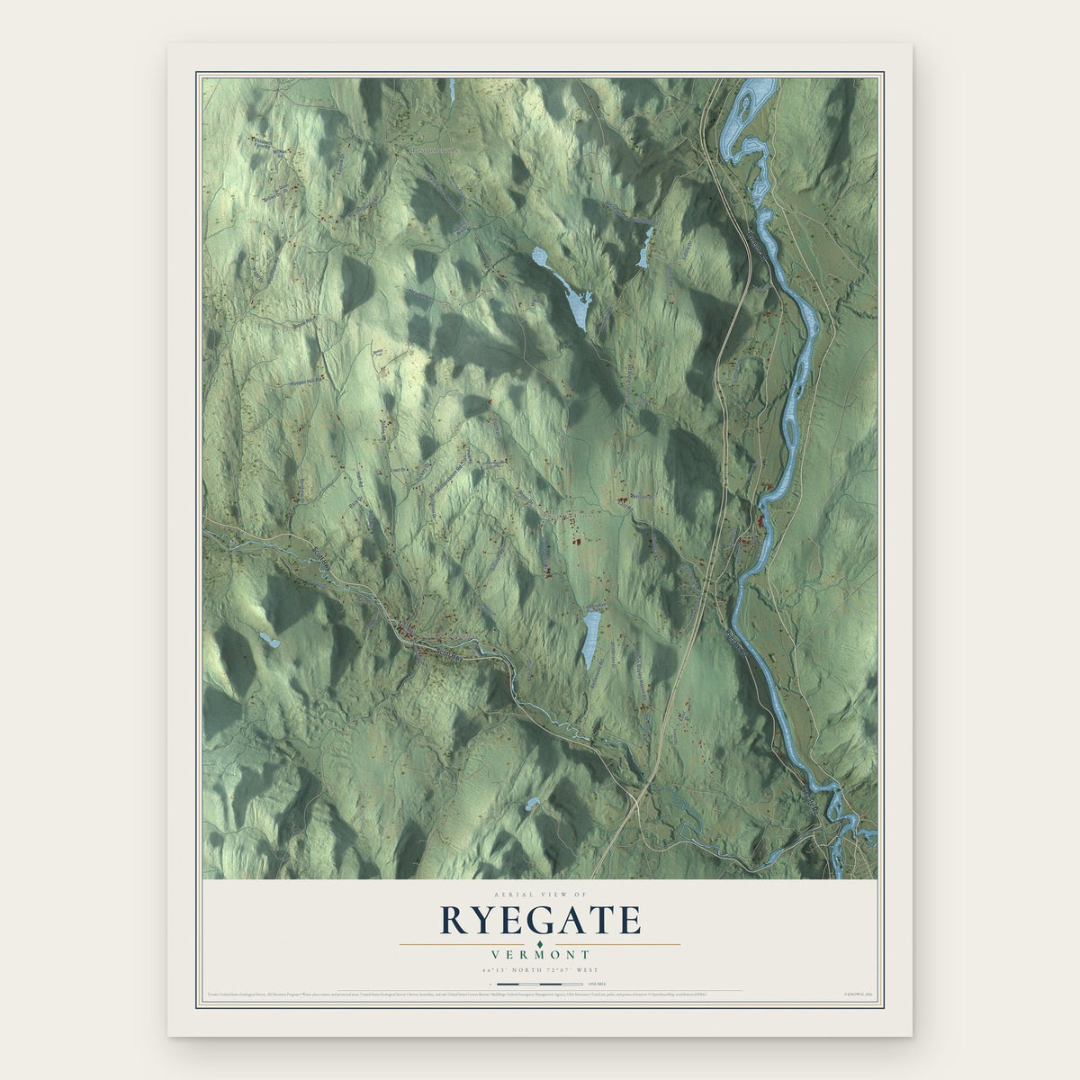 Ryegate, Vermont map print, the full design