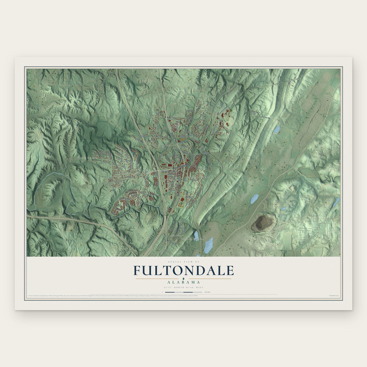 Fultondale, Alabama map print, the full design