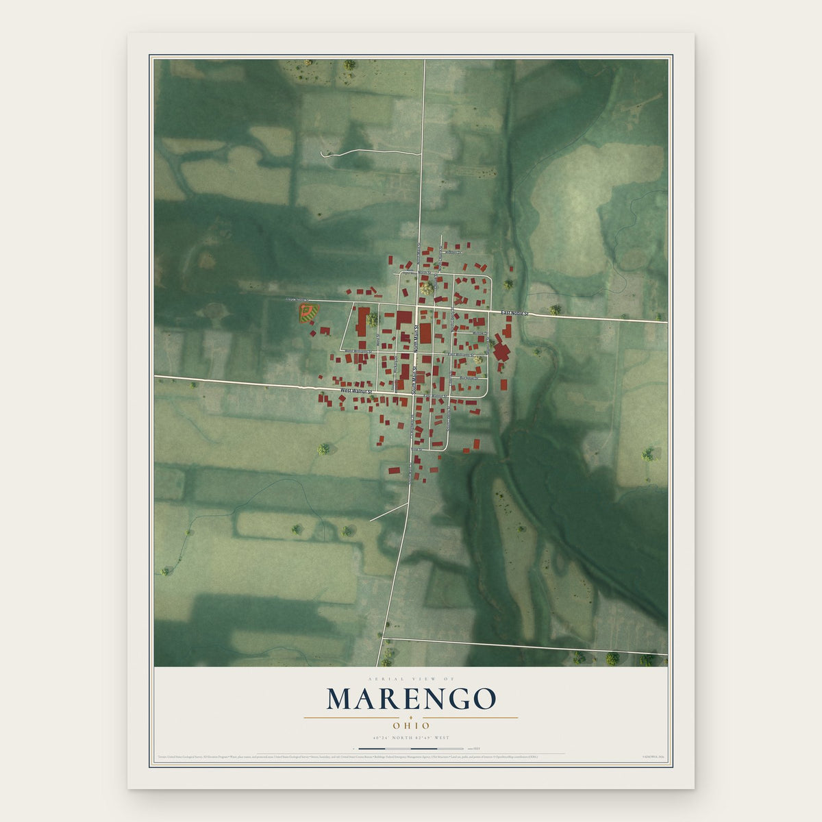 Marengo, Ohio map print, the full design