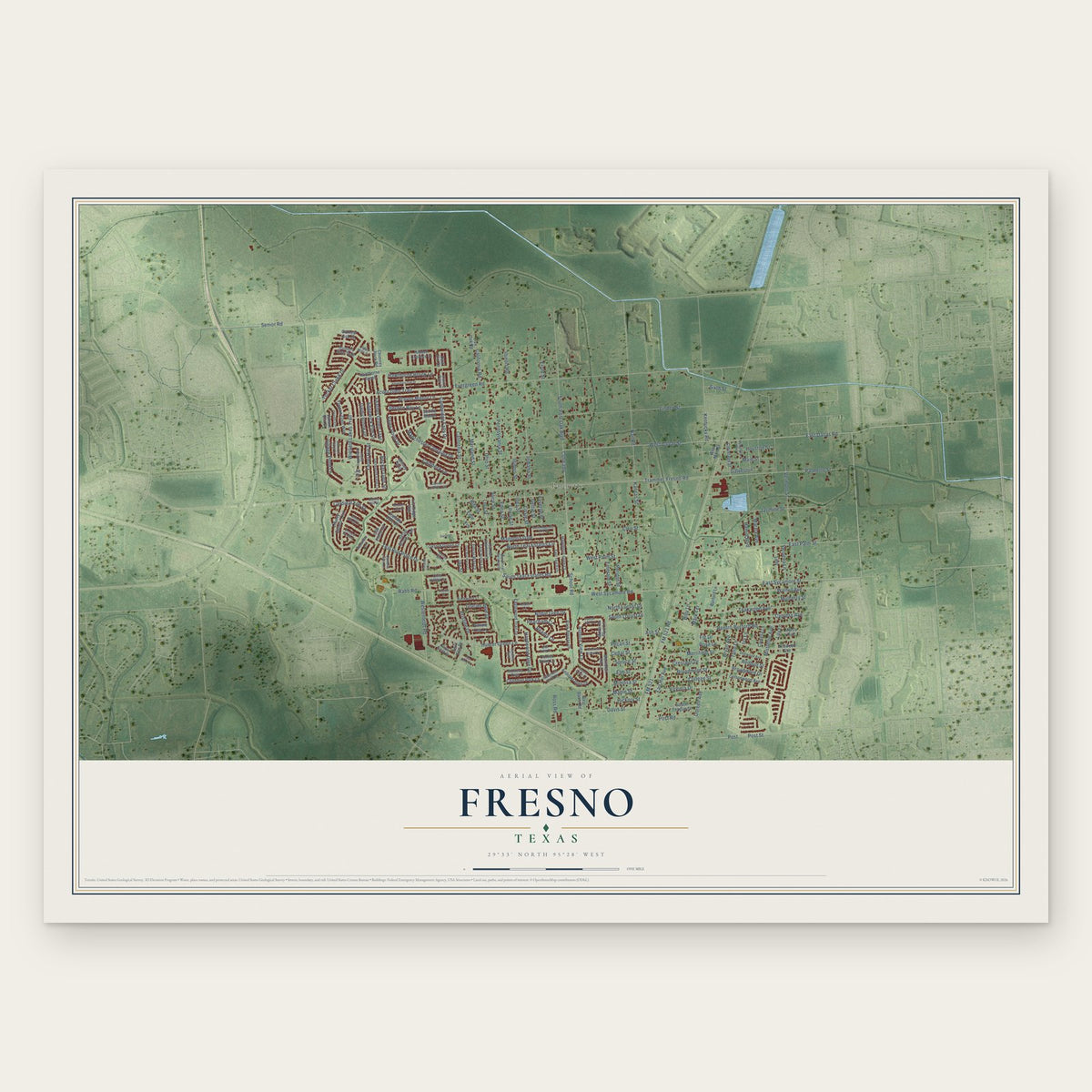 Fresno, Texas map print, the full design