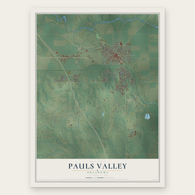 Pauls Valley, Oklahoma map print, the full design