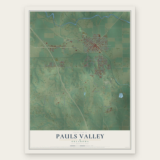 Pauls Valley, Oklahoma map print, the full design