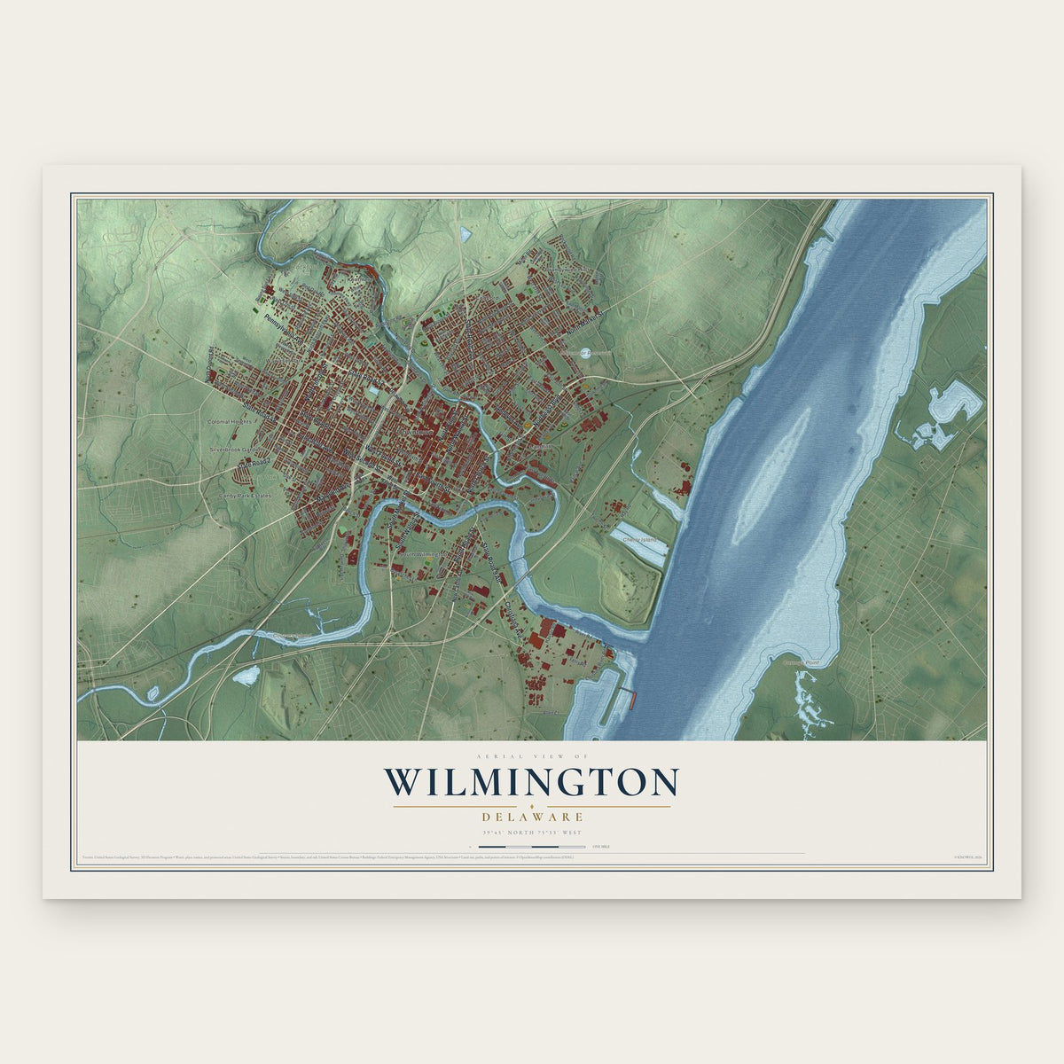 Wilmington, Delaware map print, the full design
