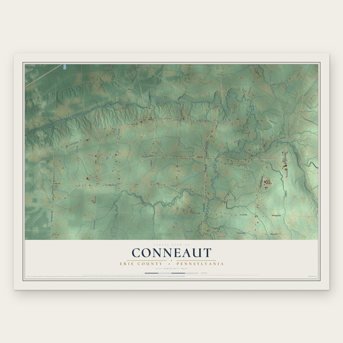 Conneaut, Erie County, Pennsylvania map print, the full design