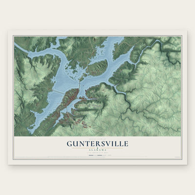 Guntersville, Alabama map print, the full design