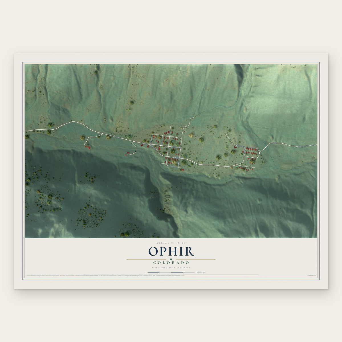 Ophir, Colorado map print, the full design