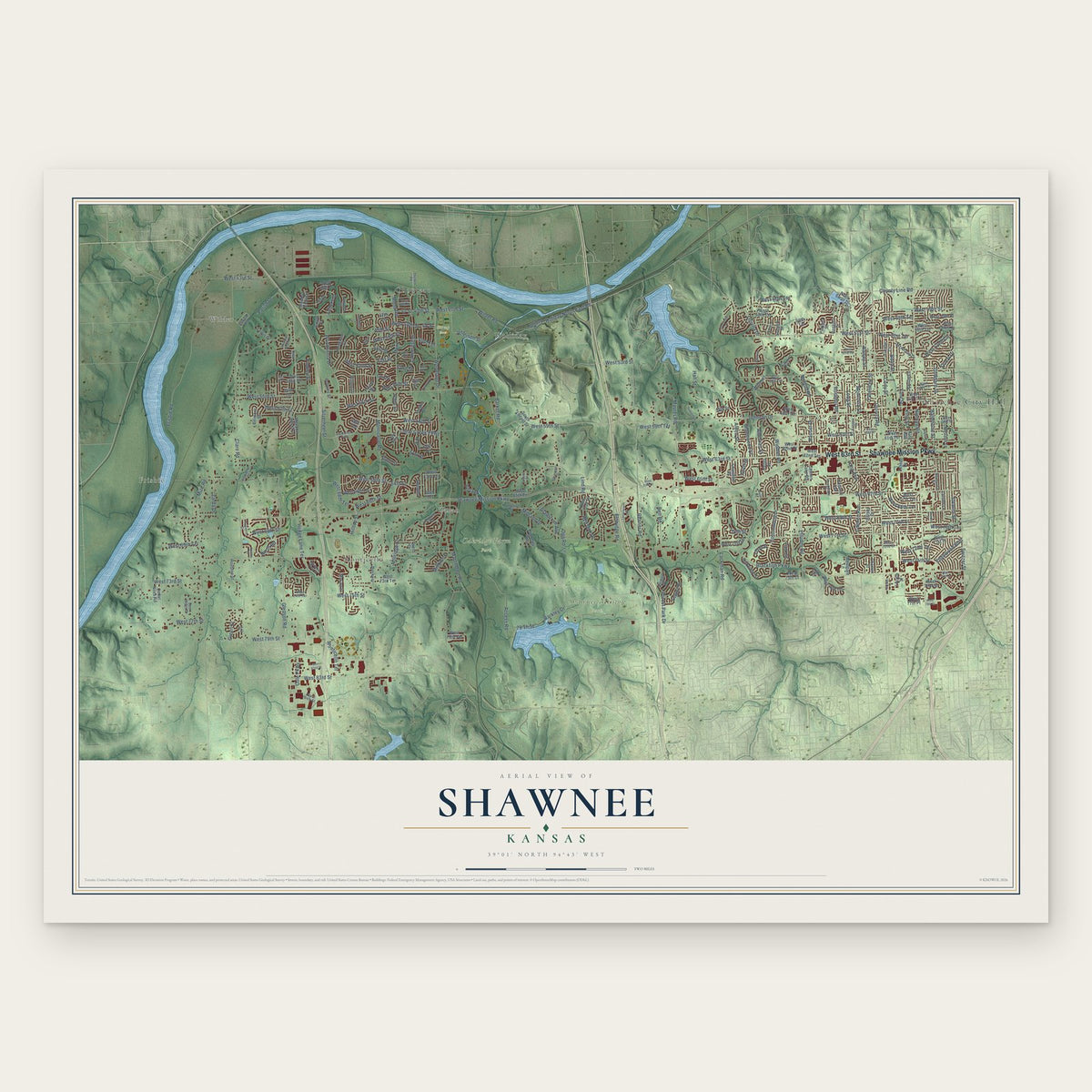 Shawnee, Kansas map print, the full design