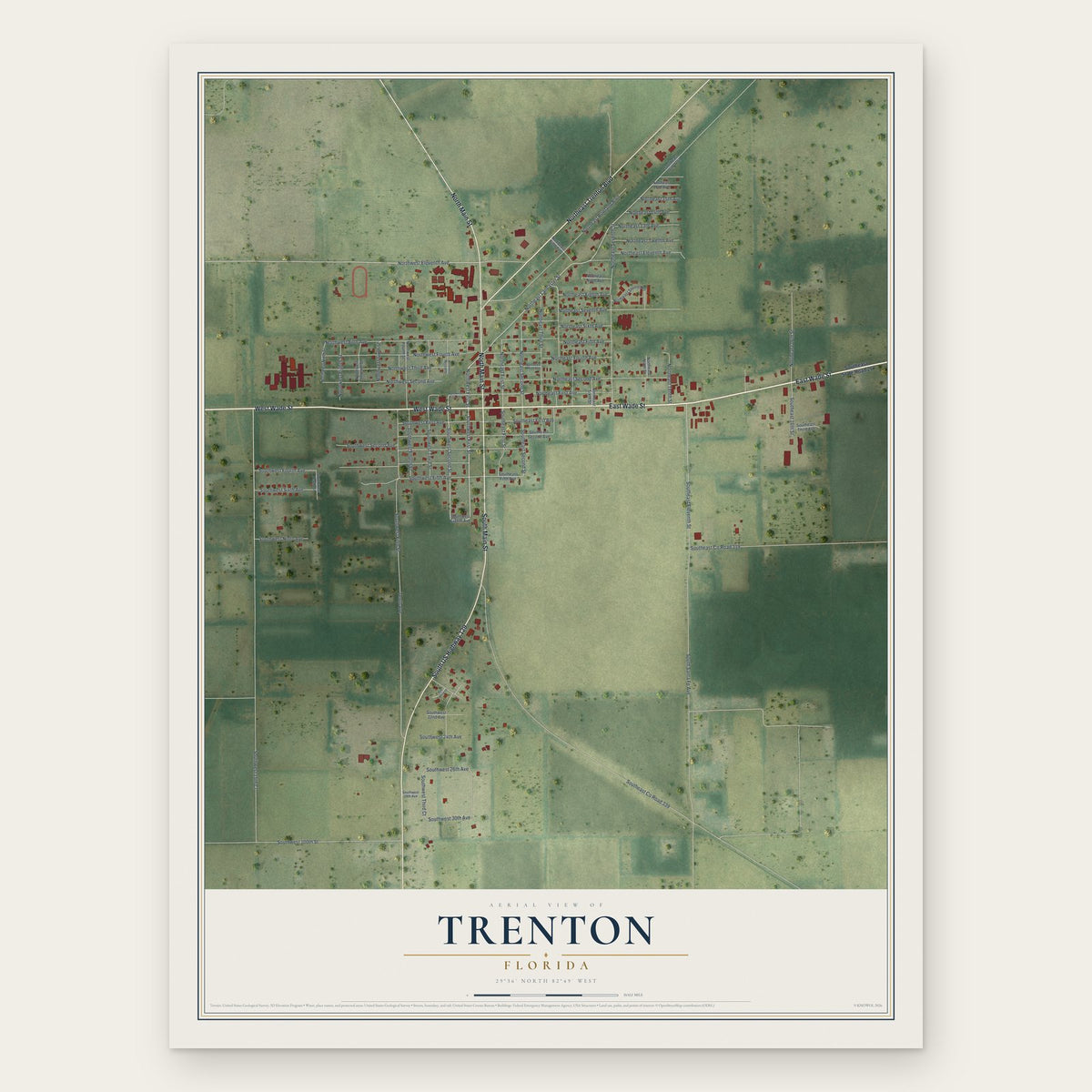 Trenton, Florida map print, the full design