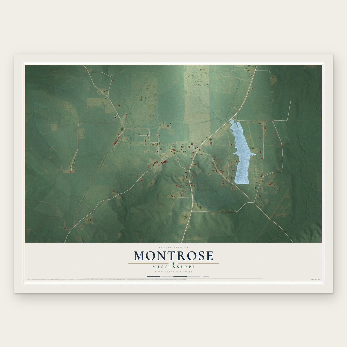 Montrose, Mississippi map print, the full design