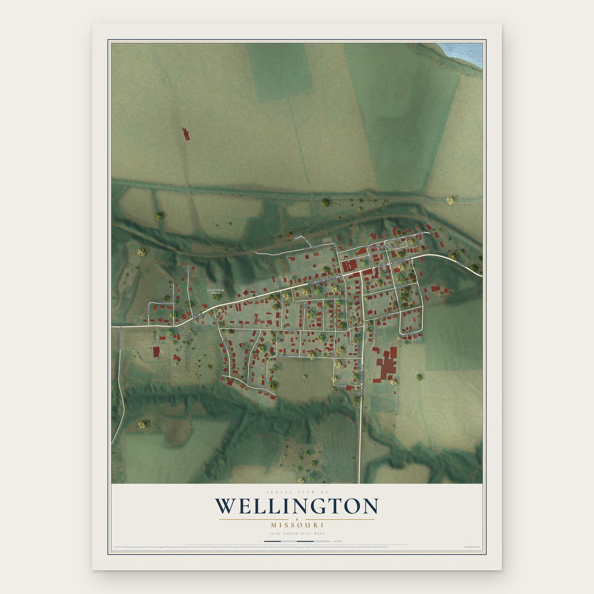 Wellington, Missouri map print, the full design