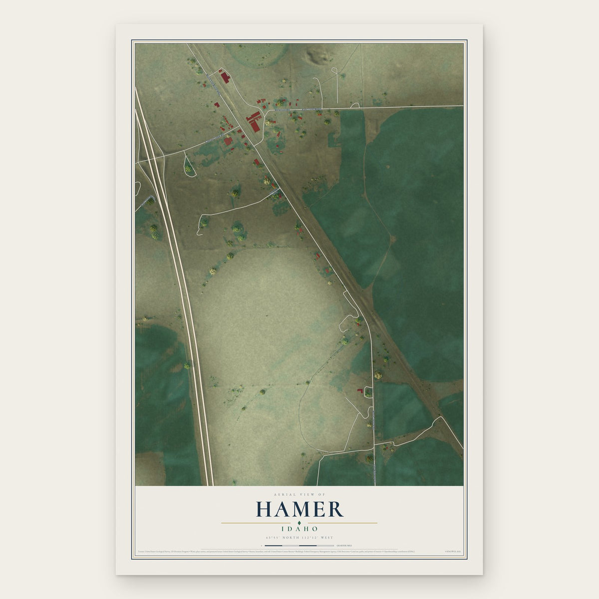 Hamer, Idaho map print, the full design