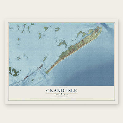Grand Isle, Louisiana map print, the full design
