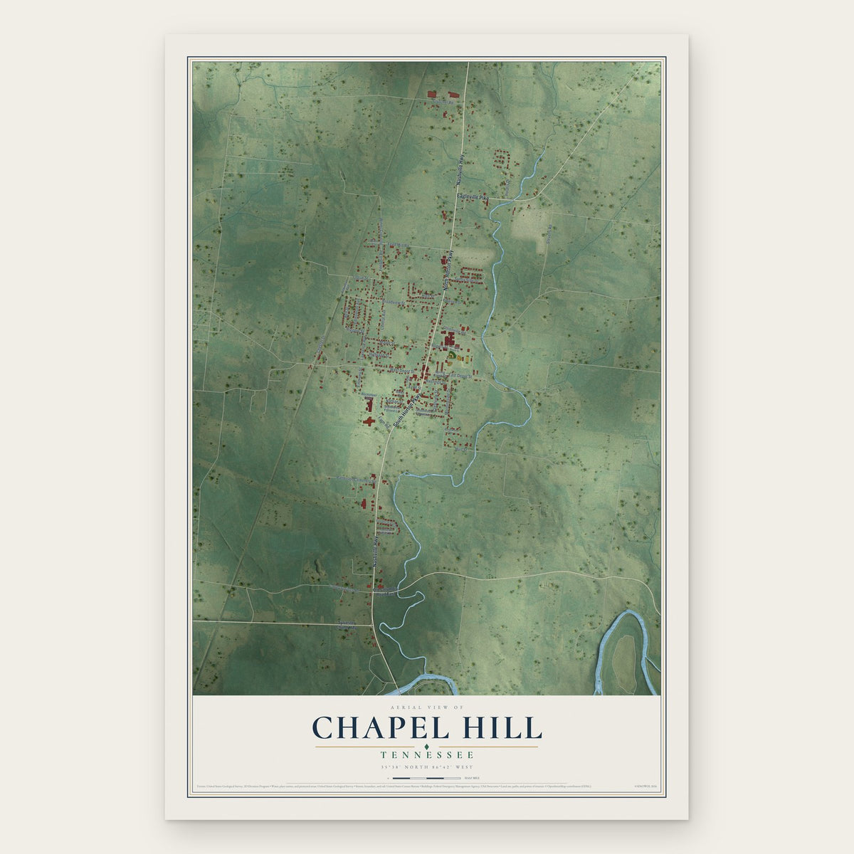 Chapel Hill, Tennessee map print, the full design