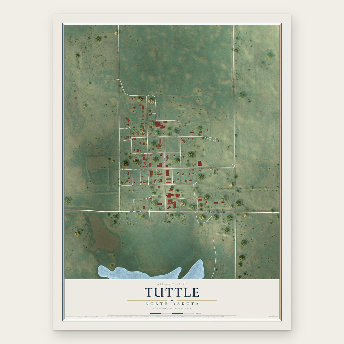 Tuttle, North Dakota map print, the full design