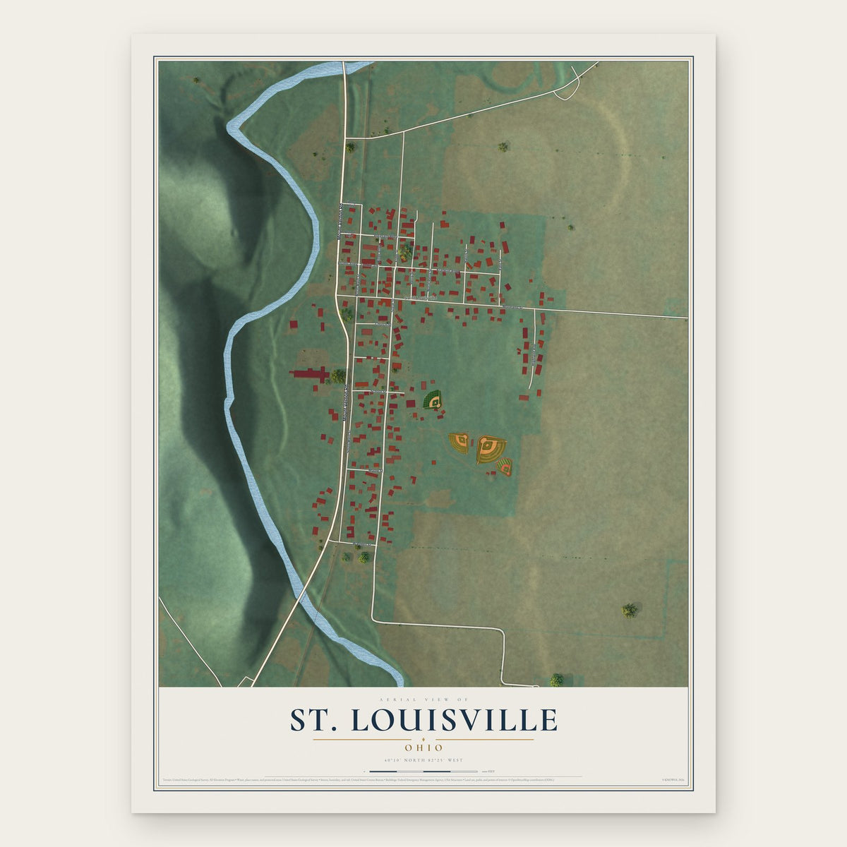 St. Louisville, Ohio map print, the full design