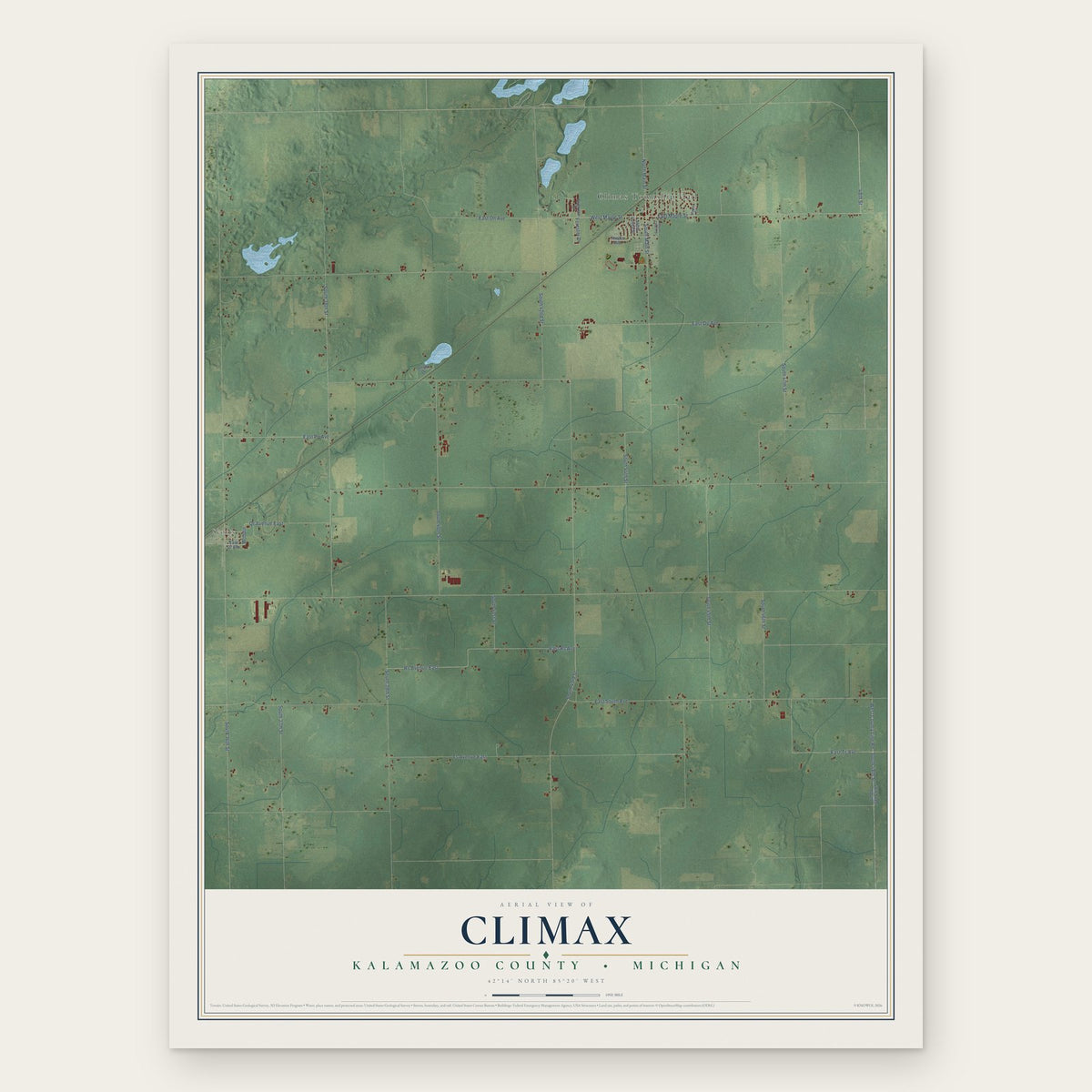 Climax, Kalamazoo County, Michigan map print, the full design