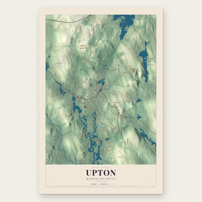 Upton, Massachusetts map print, the full design