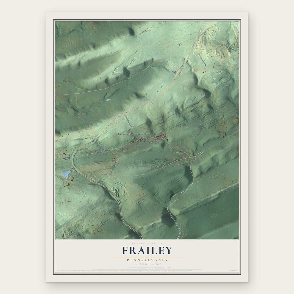 Frailey, Pennsylvania map print, the full design