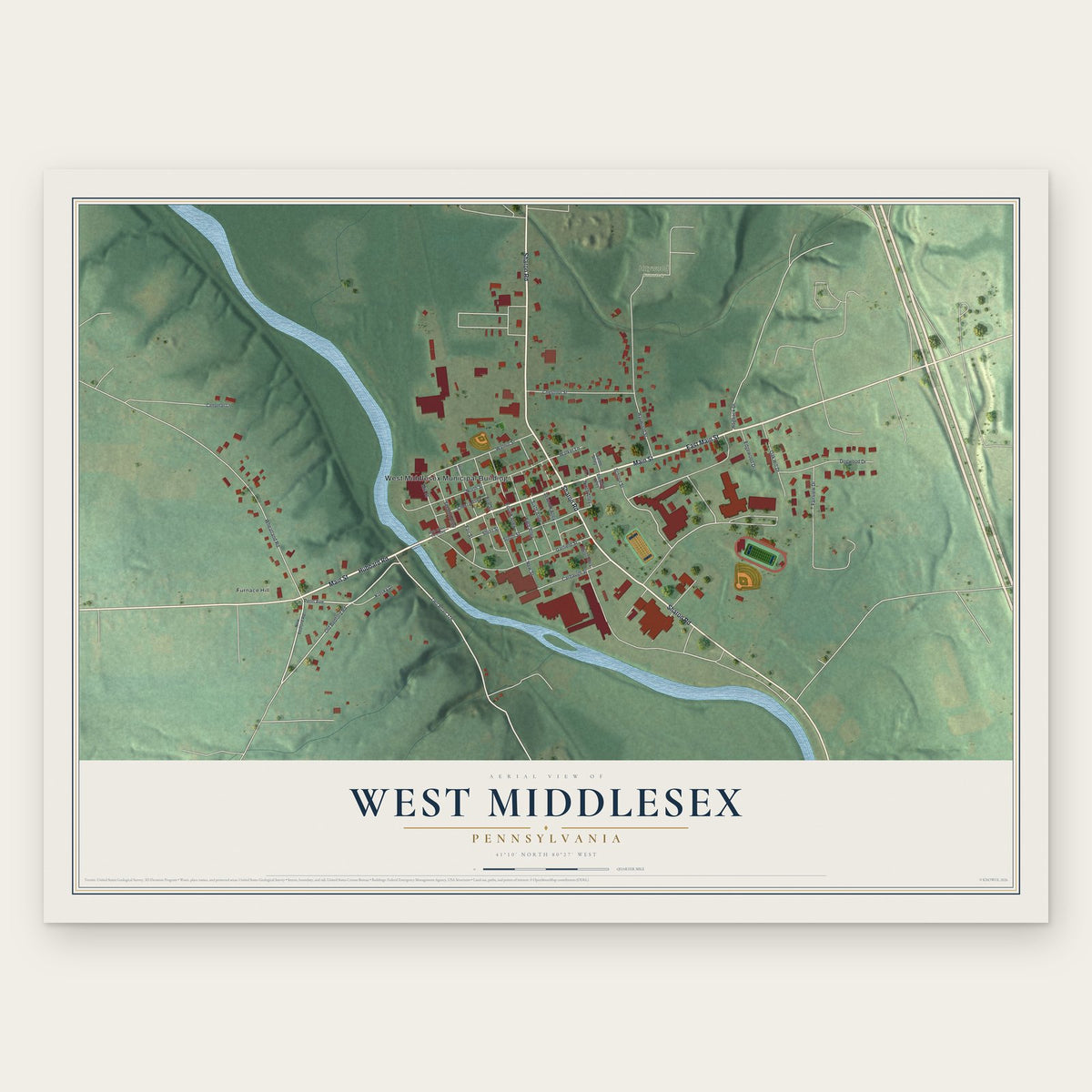 West Middlesex, Pennsylvania map print, the full design
