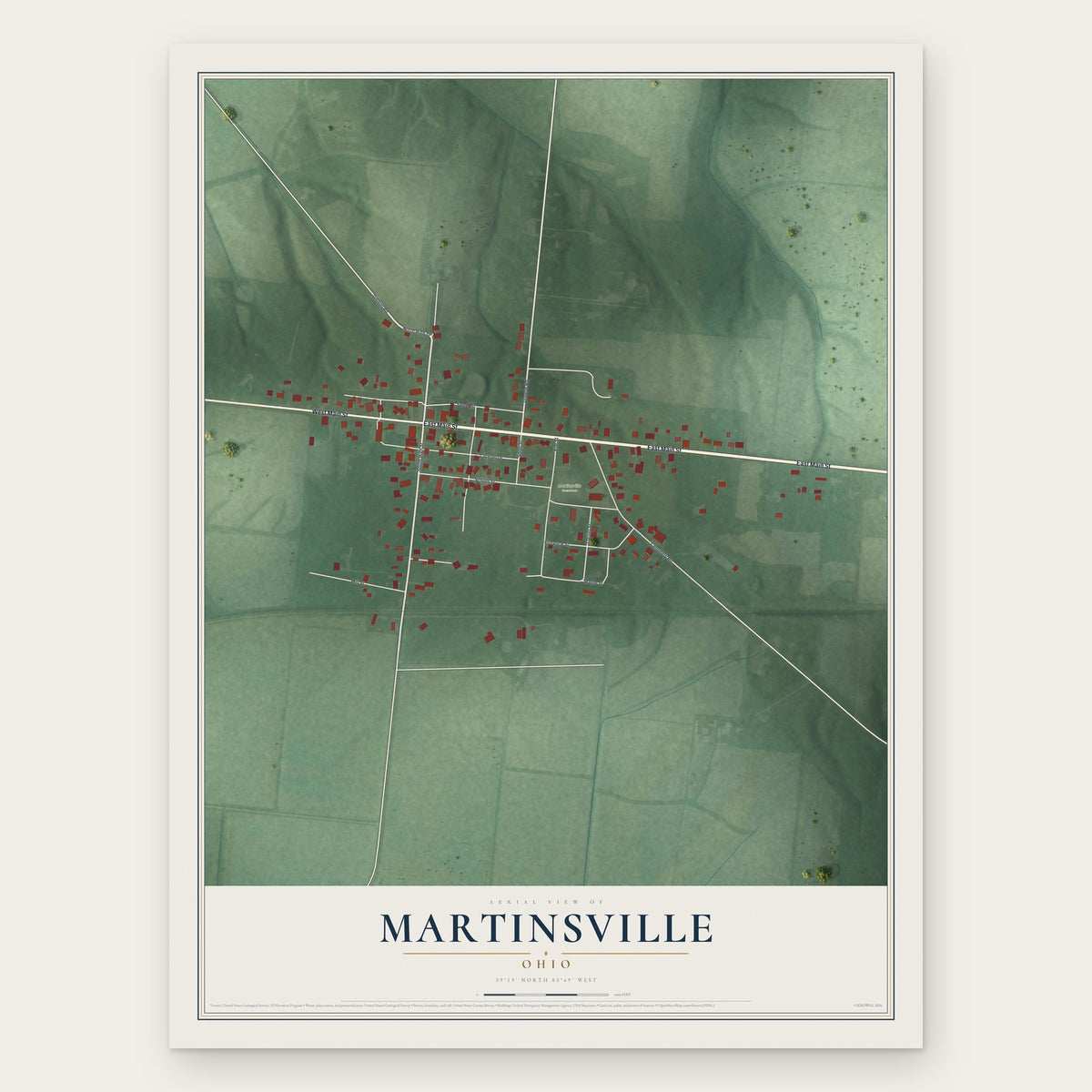 Martinsville, Ohio map print, the full design