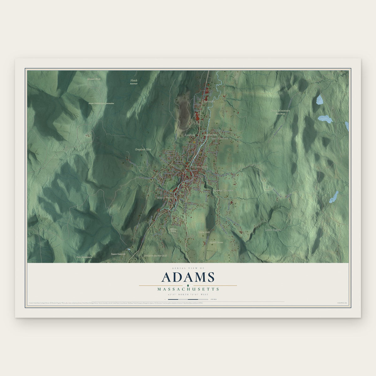 Adams, Massachusetts map print, the full design
