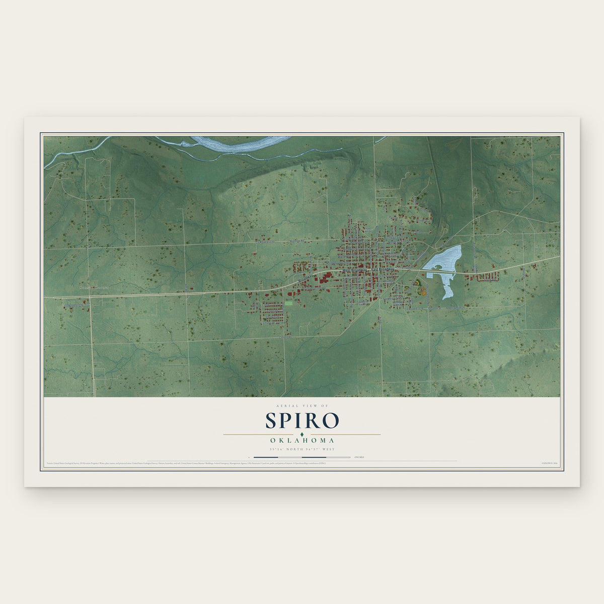 Spiro, Oklahoma map print, the full design