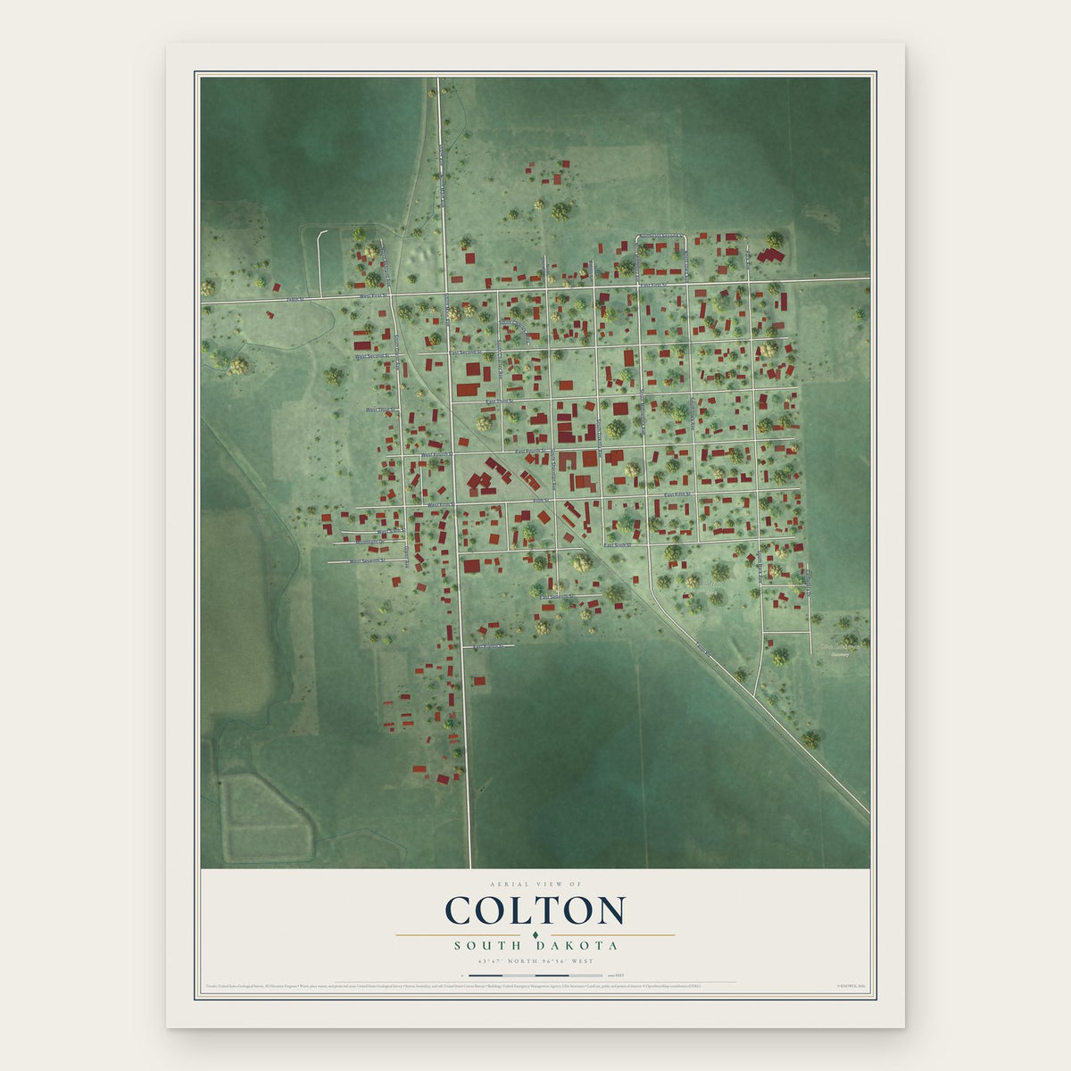 Colton, South Dakota map print, the full design