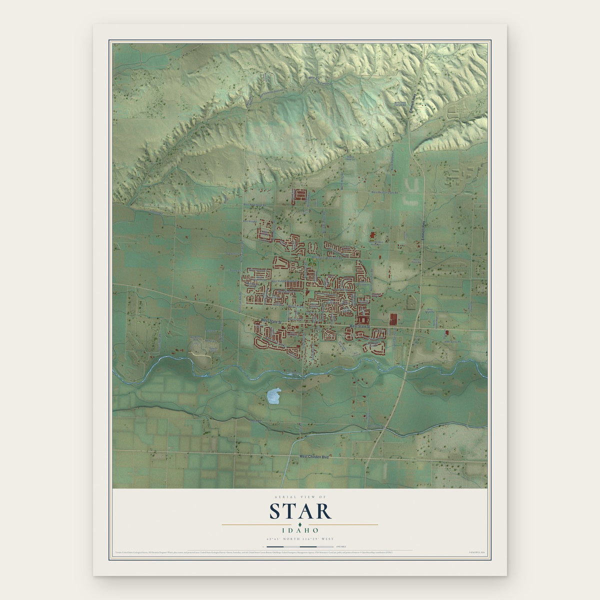 Star, Idaho map print, the full design