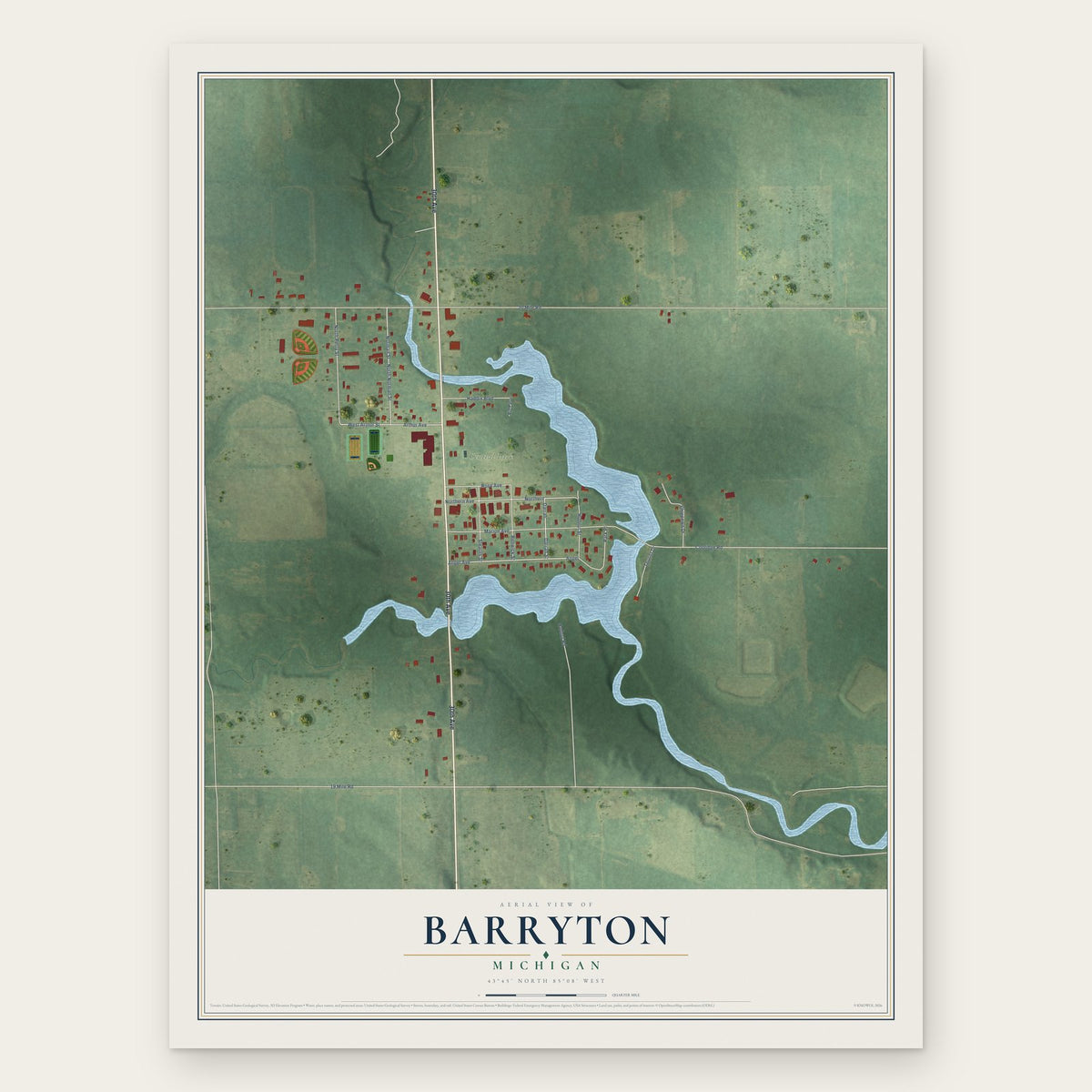 Barryton, Michigan map print, the full design