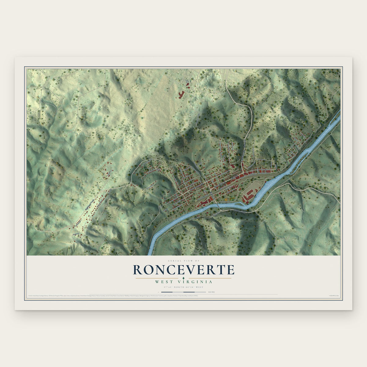 Ronceverte, West Virginia map print, the full design