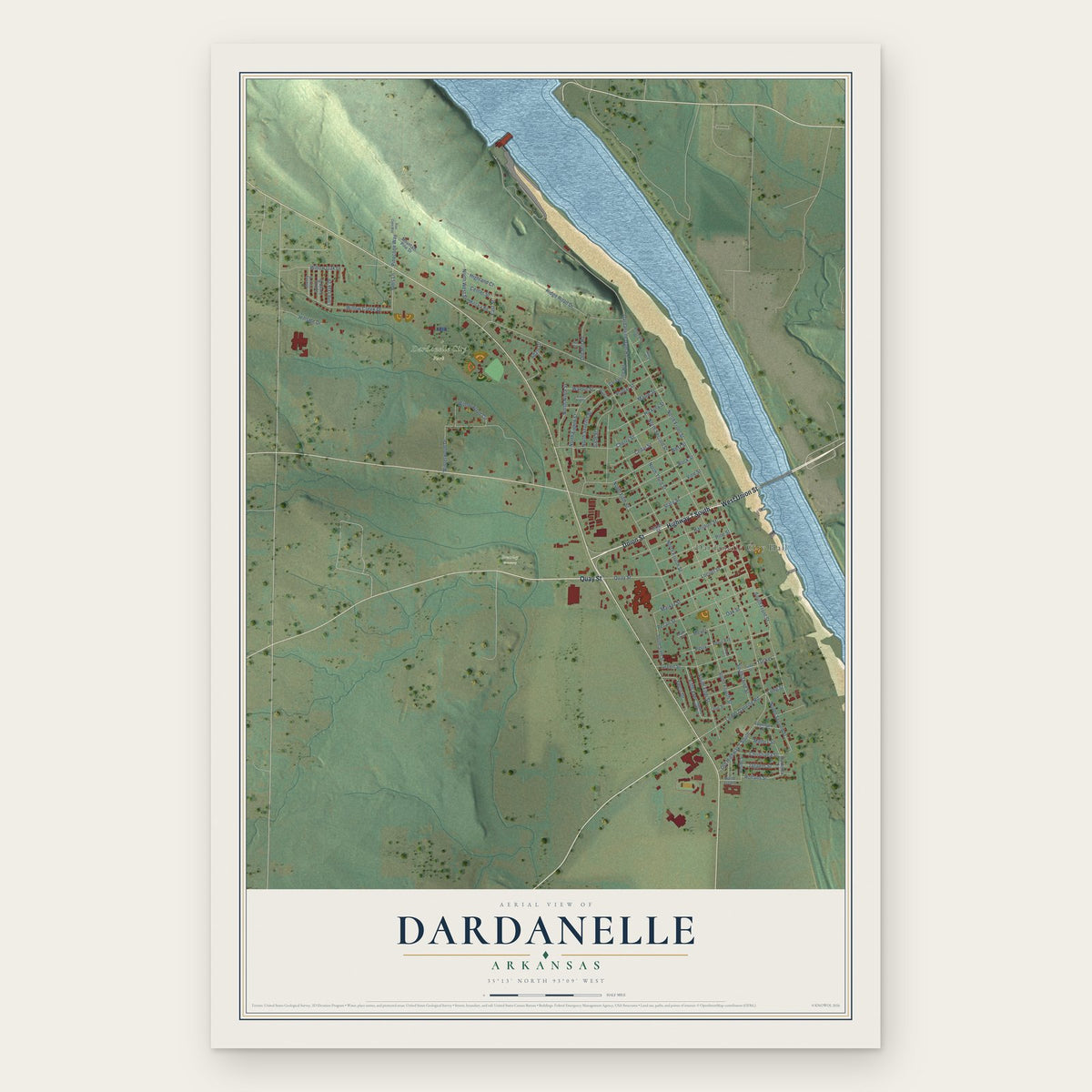 Dardanelle, Arkansas map print, the full design