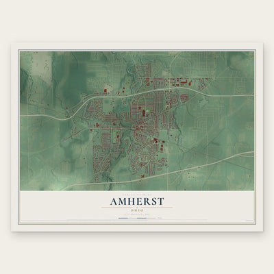 Amherst, Ohio map print, the full design